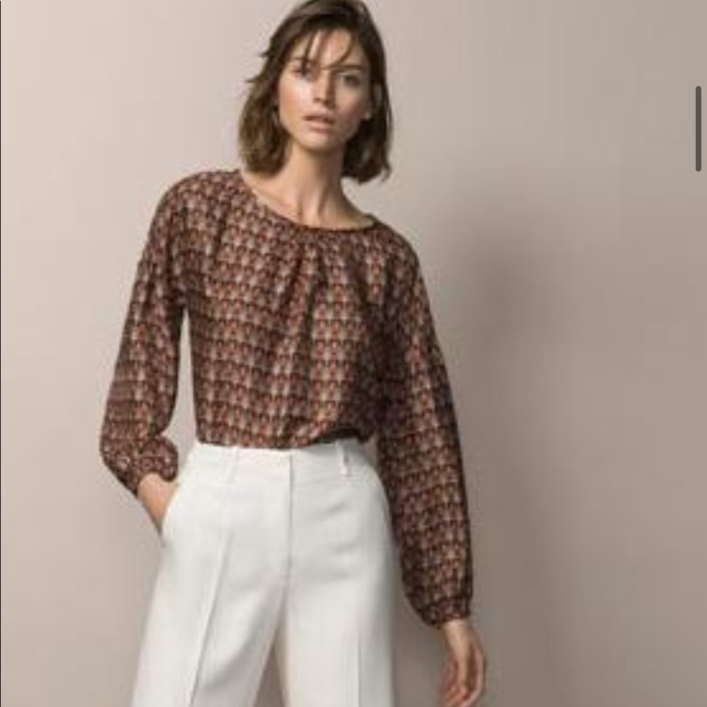 Massimo Dutti Silk Viscose Ballon Sleeve burgundy chocolate brown top Blouse S